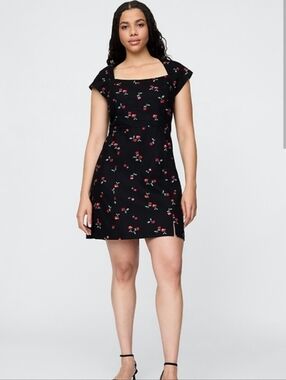 Gap Black Cherry-print Linen Blend Cap Sleeve Mini Dress XL